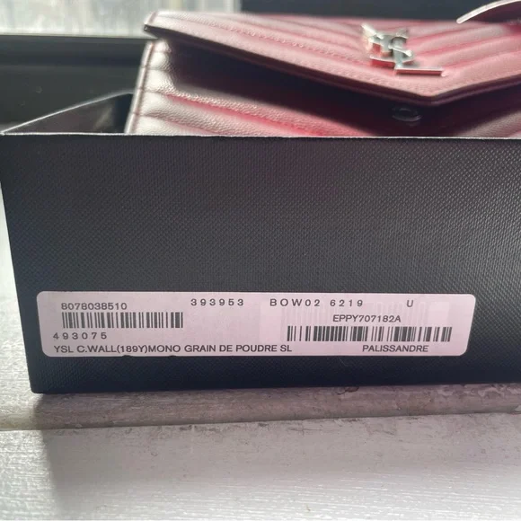 YSL Saint Laurent Monogram Cassandre WOC Mono Grain De Poudre Burgundy - Picture 12 of 13